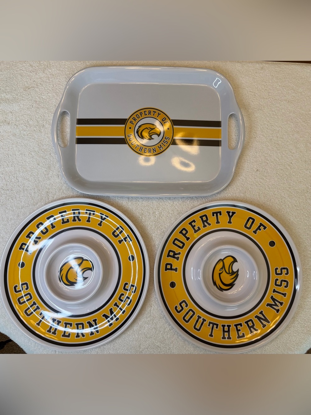 NCAA Southern Miss Golden Eagles Platter Chip Dip Set Excellent Condition